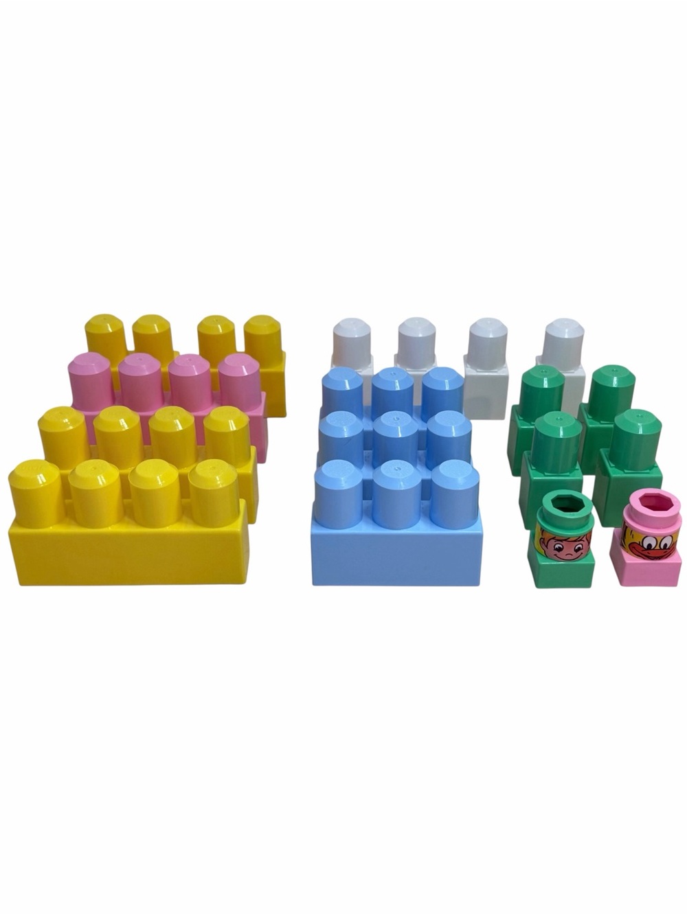 Vintage Mega Bloks Extra Large Pastel Ritvik 1984 Lot of 16 Bricks + 2 Figures